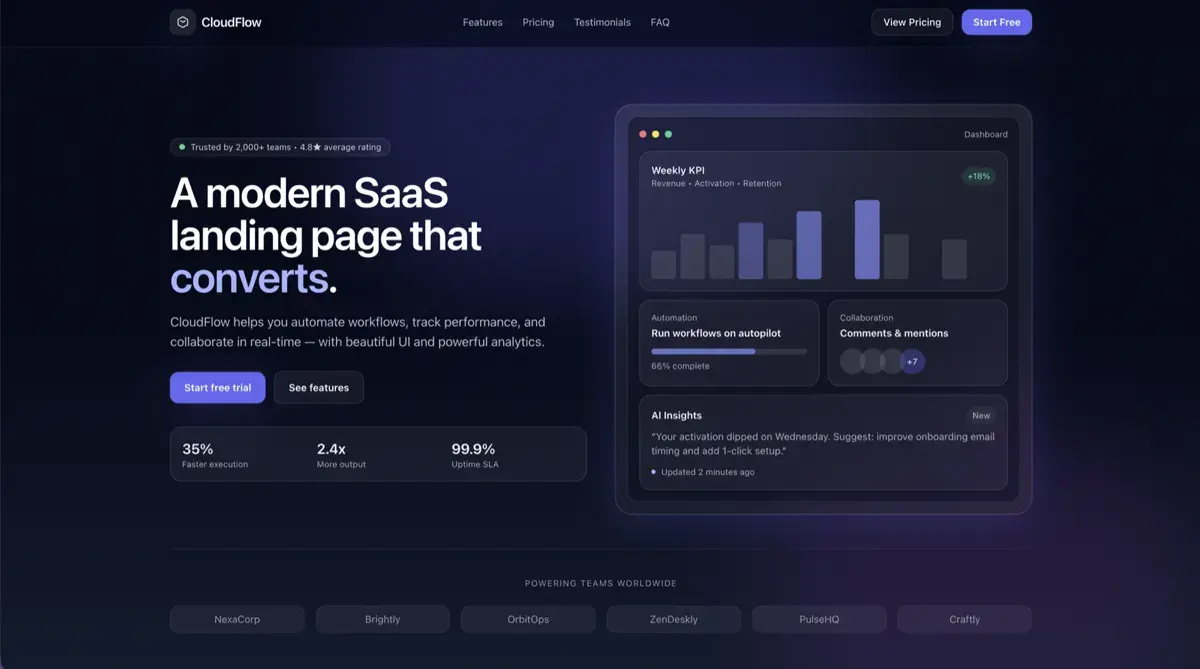 SaaS Landing Page – High Conversion UI